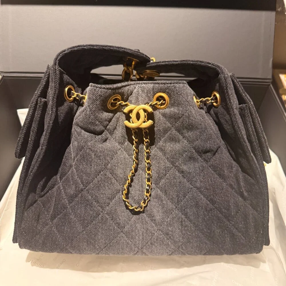 Chanel 25 Black Denim Small